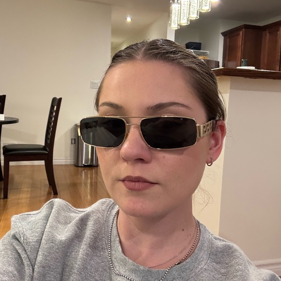 Versace Gold Frame Rectangular Sunglasses - Picture 10 of 11